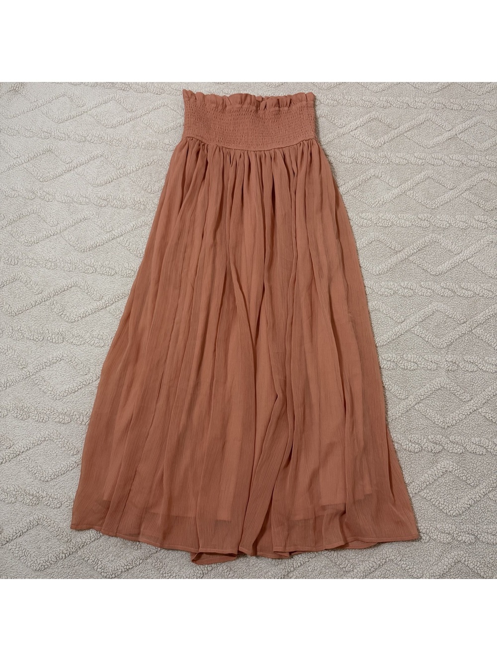 Anthropologie Smocked Waist Maxi Skirt XS Rust Coral Boho Flowy Tiered